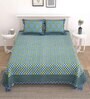 Blue Floral 144 TC Cotton King Bedsheet and 2 Pillow Cover