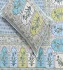 Blue Floral 144 TC Cotton King Bedsheet and 2 Pillow Cover