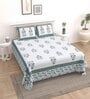 Blue Floral 144 TC Cotton King Bedsheet and 2 Pillow Cover