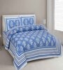 Blue Floral 144 TC Cotton King Bedsheet and 2 Pillow Cover