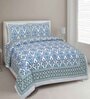 Blue Floral 144 TC Cotton King Bedsheet and 2 Pillow Cover
