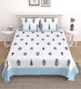 Blue Floral 144 TC Cotton King Bedsheet and 2 Pillow Cover