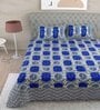 Blue Floral 144 TC Cotton King Bedsheet and 2 Pillow Cover