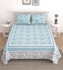 Blue Floral 144 TC Cotton King Bedsheet and 2 Pillow Cover