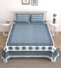 Blue Floral 144 TC Cotton King Bedsheet and 2 Pillow Cover