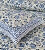 Blue Floral 144 TC Cotton King Bedsheet and 2 Pillow Cover