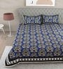 Blue Floral 144 TC Cotton King Bedsheet and 2 Pillow Cover