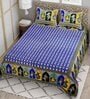 Blue Floral 144 TC Cotton King Bedsheet and 2 Pillow Cover