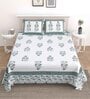Blue Floral 144 TC Cotton King Bedsheet and 2 Pillow Cover