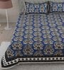 Blue Floral 144 TC Cotton King Bedsheet and 2 Pillow Cover