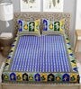 Blue Floral 144 TC Cotton King Bedsheet and 2 Pillow Cover