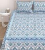 Blue Floral 144 TC Cotton King Bedsheet and 2 Pillow Cover