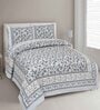 Blue Floral 144 TC Cotton King Bedsheet and 2 Pillow Cover