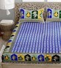 Blue Floral 144 TC Cotton King Bedsheet and 2 Pillow Cover