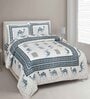 Blue Abstract 144 TC Cotton King Bedsheet and 2 Pillow Cover