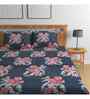 Blue Floral 144 TC Cotton King Fitted Bedsheet Bedsheet 2 Pillow Rose Collection