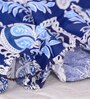 Blue Floral 144 TC Cotton King Fitted Bedsheet with 2 Pillow Covers