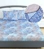 Blue Floral 144 TC Cotton King Fitted Bedsheet with 2 Pillow Covers