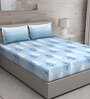 Blue Floral 144 TC Cotton King Sized Bed Sheets with 2 Pillow Covers