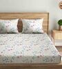 Blue Floral 144 TC Cotton Queen Sized Bed Sheets with 2 Pillow Covers