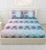 Blue Floral 144 TC Cotton Queen Sized Bedsheet with 2 Pillow Covers Florentine Collection