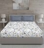 Blue Floral 144 TC Cotton Queen Sized Bed Sheets with 2 Pillow Covers