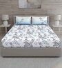 Blue Floral 144 TC Cotton Queen Sized Bed Sheets with 2 Pillow Covers