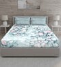 Blue Floral 144 TC Cotton Queen Sized Bed Sheets with 2 Pillow Covers