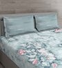 Blue Floral 144 TC Cotton Queen Sized Bed Sheets with 2 Pillow Covers