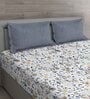Blue Floral 144 TC Cotton Queen Sized Bed Sheets with 2 Pillow Covers