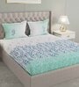 Blue Floral 144 TC Cotton Queen Sized Bed Sheets with 2 Pillow Covers