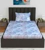 Blue Floral 144 TC Cotton Single Fitted Bedsheet With 1 Pillow Cover