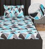 Blue Floral 144 TC Cotton Single Fitted Bedsheet With 1 Pillow Cover