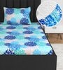 Blue Floral 144 TC Cotton Single Fitted Bedsheet With 1 Pillow Cover