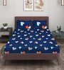 Blue Floral 144 TC Glace Cotton Queen Sized Double Bedsheet with 2 Pillow Covers