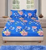 Blue Floral 144 TC Glace Cotton Queen Sized Double Bedsheet with 2 Pillow Covers