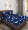 Blue Floral 144 TC Glace Cotton Queen Sized Double Bedsheet with 2 Pillow Covers