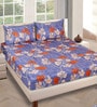 Blue Floral 144 TC Glace Cotton Queen Sized Double Bedsheet with 2 Pillow Covers