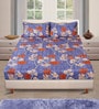 Blue Floral 144 TC Glace Cotton Queen Sized Double Bedsheet with 2 Pillow Covers