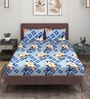Blue Floral 144 TC Microfiber Queen Sized Double Bedsheet with 2 Pillow Covers
