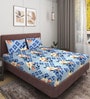 Blue Floral 144 TC Microfiber Queen Sized Double Bedsheet with 2 Pillow Covers