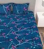 Blue Floral 150 TC Microfiber Bedsheet With 2 Pillow Covers