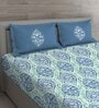 Blue Floral 150 TC Cotton Queen Sized Bed Sheets with 2 Pillow Covers