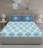 Blue Floral 150 TC Cotton Queen Sized Bed Sheets with 2 Pillow Covers
