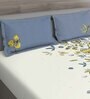 Blue Floral 150 TC Cotton Queen Sized Bed Sheets with 2 Pillow Covers