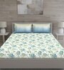 Blue Floral 150 TC Cotton Queen Sized Bed Sheets with 2 Pillow Covers