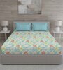 Blue Floral 150 TC Cotton Queen Sized Bed Sheets with 2 Pillow Covers