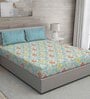Blue Floral 150 TC Cotton Queen Sized Bed Sheets with 2 Pillow Covers
