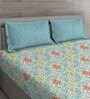Blue Floral 150 TC Cotton Queen Sized Bed Sheets with 2 Pillow Covers