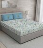 Blue Floral 150 TC Cotton Queen Sized Bed Sheets with 2 Pillow Covers